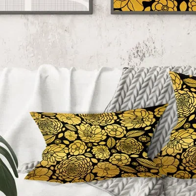 Design Art Golden Floral Ii - Mid-century Modernprinted Throw Pillow