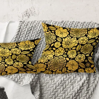 Design Art Golden Floral Ii - Mid-century Modernprinted Throw Pillow In Gold;gold