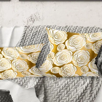 Design Art Golden Floral Iii - Mid-century Modernprinted Throw Pillow