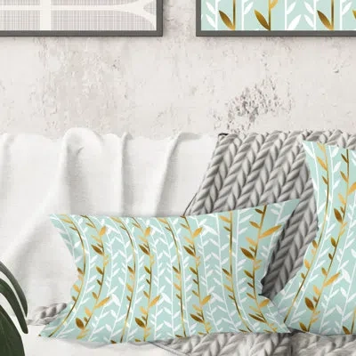 Design Art Golden Foliage I - Mid-century Modern Printed Throw Pillow