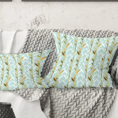 Design Art Golden Foliage I - Mid-century Modernprinted Throw Pillow In Blue