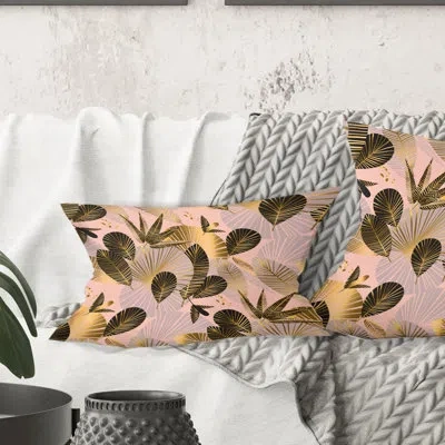 Design Art Golden Foliage Iii - Mid-century Modernprinted Throw Pillow