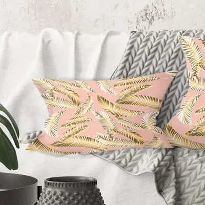 Design Art Golden Foliage Iv - Mid-century Modernprinted Throw Pillow