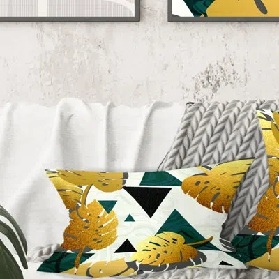 Design Art Golden Foliage V - Mid-century Modernprinted Throw Pillow