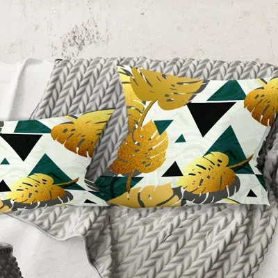 Design Art Golden Foliage V - Mid-century Modernprinted Throw Pillow In Yellow