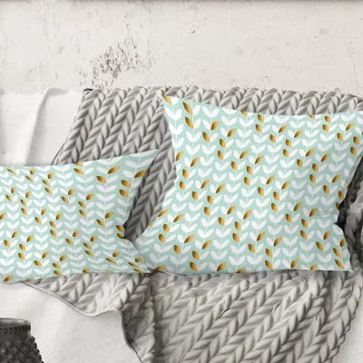 Design Art Golden Foliage X - Mid-century Modernprinted Throw Pillow In Green