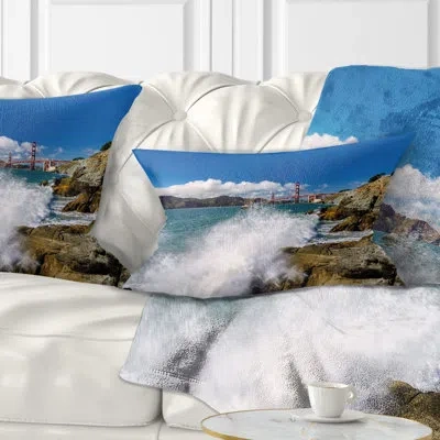 Design Art Golden Gate Bridge In San Francisco - Sea & Shore Printed Pillow