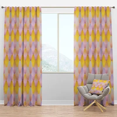 Design Art Golden Geometrical Diamond Pattern Ii - Mid-century Curtain - Velvet Room Darkening - 1 Panel