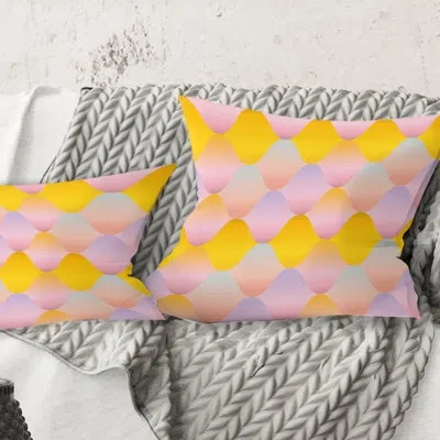 Design Art Golden Geometrical Diamond Pattern Ii - Mid-century Modern Printed Throw Pillow In Yellow