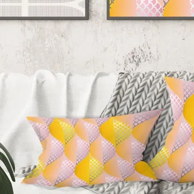 Design Art Golden Geometrical Diamond Pattern Iv - Mid-century Modern Printed Throw Pillow