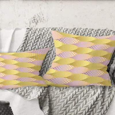 Design Art Golden Geometrical Fish Scale - Mid-century Modernprinted Throw Pillow In Pink;gold