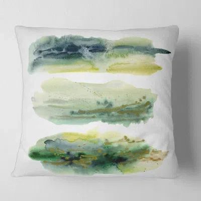 Design Art Golden Green Abstract Clouds With Blue Points I - Modern Printed Pillow