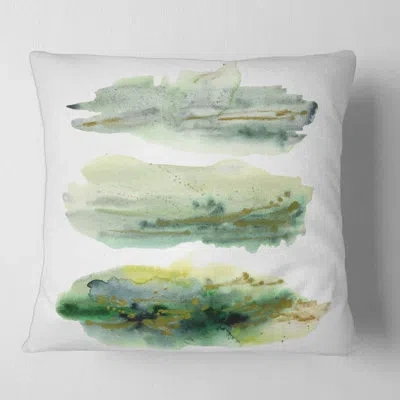 Design Art Golden Green Abstract Clouds With Blue Points Ii - Modern Printed Pillow