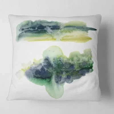 Design Art Golden Green Abstract Clouds With Blue Points Iv - Modern Printed Pillow