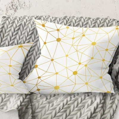 Design Art Golden Grid I - Mid-century Modernprinted Throw Pillow In White