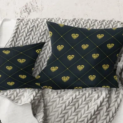 Design Art Golden Heart Design - Mid-century Modernprinted Throw Pillow In Black