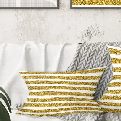 Design Art Golden Horizontal Lines- Mid-century Modernprinted Throw Pillow