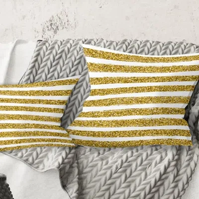 Design Art Golden Horizontal Lines - Mid-century Modernprinted Throw Pillow In Yellow