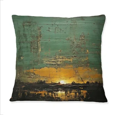 Design Art Golden Hour In The Ancient Gardens - Abstract Geometric Printed Throw Pillow In Green;gold