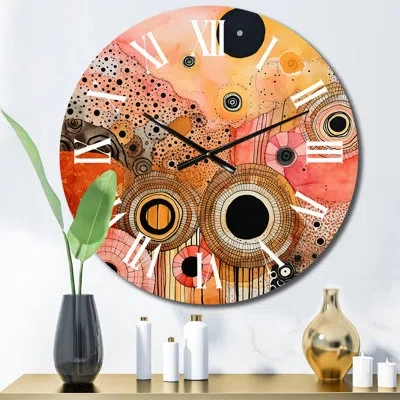 Design Art Golden Hue Horizons Vintage Pink Gold Iii - Modern Geometric Wall Clock In Pink;gold