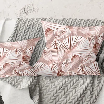 Design Art Golden Leaves I - Mid-centuryprinted Throw Pillow In Pink