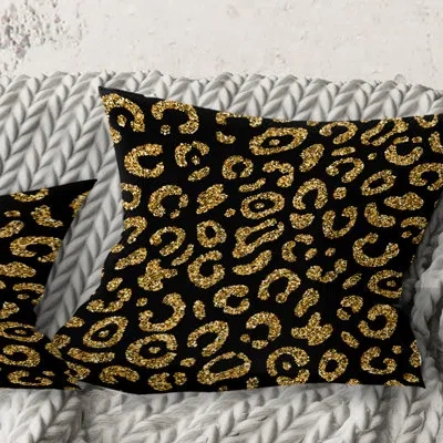 Design Art Golden Leopard Fur - Mid-century Modernprinted Throw Pillow