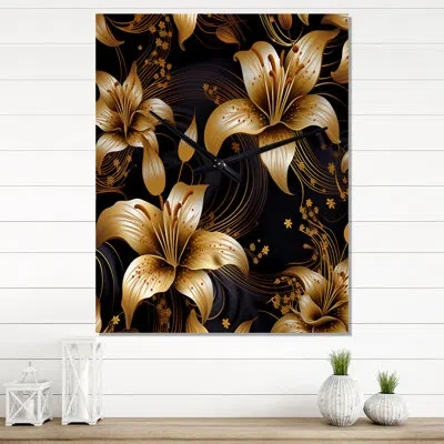Design Art Golden Lily Flower Glam Ii - Lily Very Wall Clocks