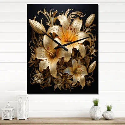 Design Art Golden Lily Flower Glam V - Lily Wall Clock