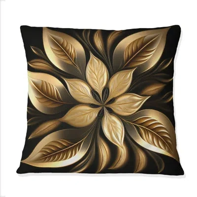 Design Art Golden Lily On Black Iii - Lily Printed Throw Pillow