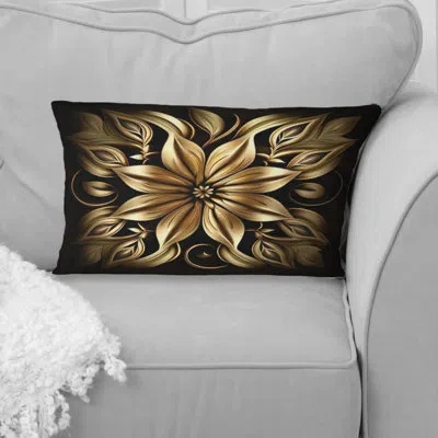 Design Art Golden Lily On Black Iv - Lily Printed Throw Pillow