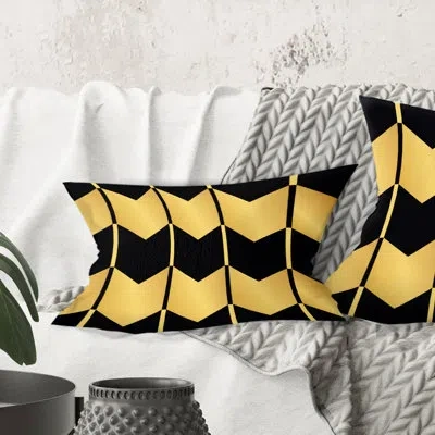 Design Art Golden Luxury Geometrics V - Mid-century Modern Printed Throw Pillow
