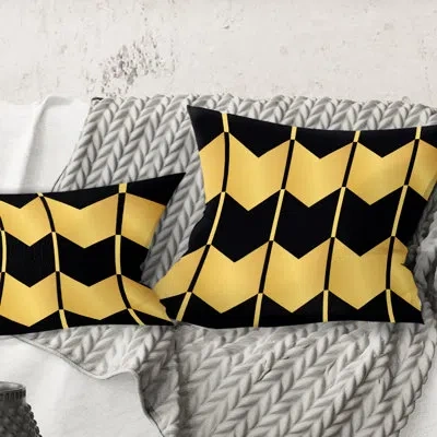 Design Art Golden Luxury Geometrics V - Mid-century Modern Printed Throw Pillow In Yellow