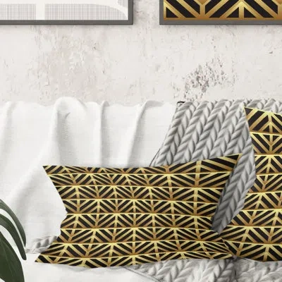 Design Art Golden Luxury Geometrics Xiv - Mid-century Modern Printed Throw Pillow