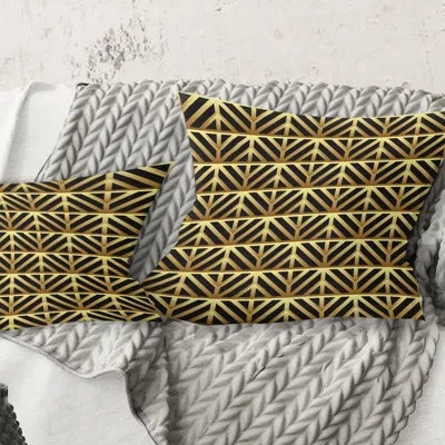 Design Art Golden Luxury Geometricsxiv - Mid-century Modernprinted Throw Pillow