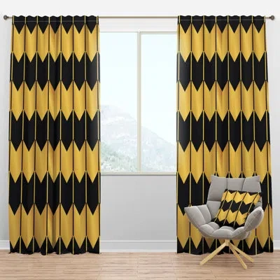 Design Art Golden Luxury Metallic Geometrics V - Mid-century Velvet Curtain - Room Darkening - 1 Panel