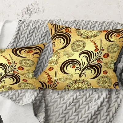 Design Art Golden Luxury Pattern I - Mid-century Modernprinted Throw Pillow In Yellow