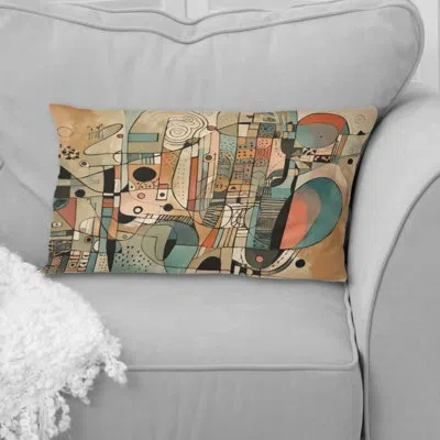 Design Art Golden Mid Century Boho Drawing - Abstract Minimalism Printed Pillow In Blue;red;beige