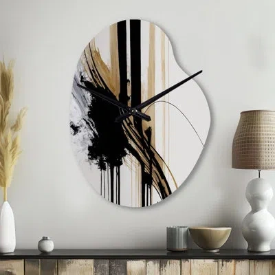 Design Art Golden Minimalist Abstract Ii - Abstract Unique Shape Metal Wall Clock, Modern Asymmetrical Wall Clo In Black
