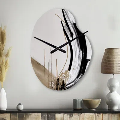 Design Art Golden Minimalist Abstract Iv - Abstract Unique Shape Metal Wall Clock, Modern Asymmetrical Wall Clo In Black