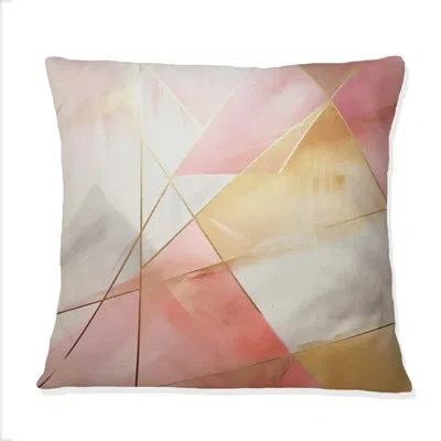 Design Art Golden Moon Dreams Retro Illustration Ii - Abstract Geometric Printed Throw Pillow In Pink;gold