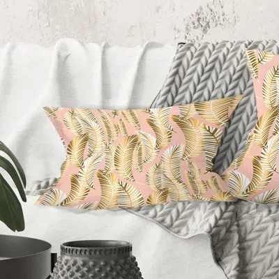 Design Art Golden Palm Leaves I - Mid-century Modern Printed Throw Pillow