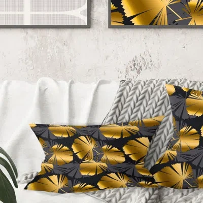 Design Art Golden Palm Leaves Iii - Mid-century Modern Printed Throw Pillow