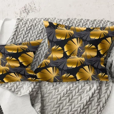 Design Art Golden Palm Leaves Iii - Mid-century Modernprinted Throw Pillow