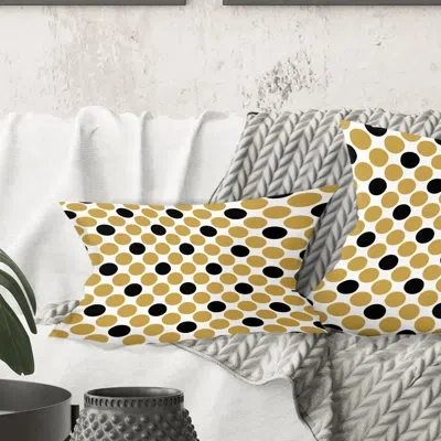 Design Art Golden Polka Dot - Mid-century Modernprinted Throw Pillow