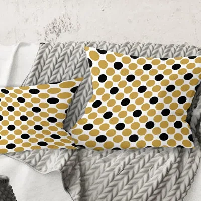 Design Art Golden Polka Dot - Mid-century Modernprinted Throw Pillow In Blue