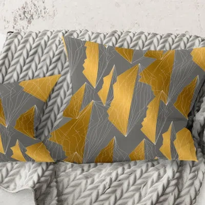 Design Art Golden Polygon Pattern - Mid-century Modernprinted Throw Pillow
