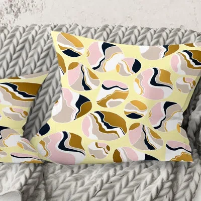 Design Art Golden River Stones - Mid-century Modernprinted Throw Pillow In Yellow