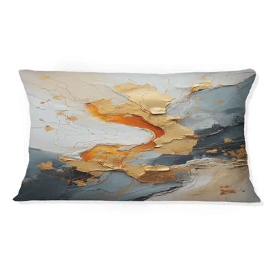 Design Art Golden Sunrise Abstract Gold And Nova Blue - Abstract Painting Printed Throw Pillow In Blue;gold