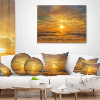 Design Art Golden Sunset Over Clouds Oversized Beach Throw Pillow