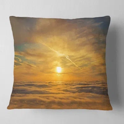 Design Art Golden Sunset Over Clouds - Sea & Shore Printed Pillow